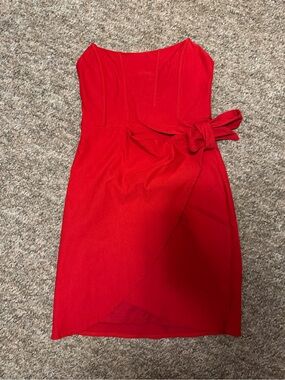 Hello Molly Strapless Red corset top dress with Side Tie Detail